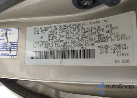 2004 Toyota Sienna Le from USA, damaged, VIN 5TDZA23C74S033165